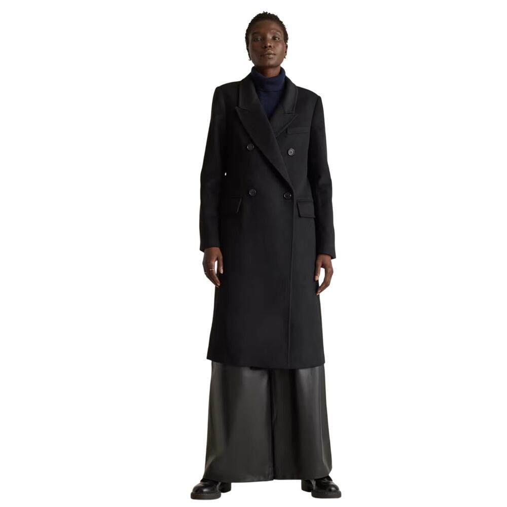 NWOT Quince Women’s S Black Italian Wool Double-Breasted Coat $190 Preppy Retro